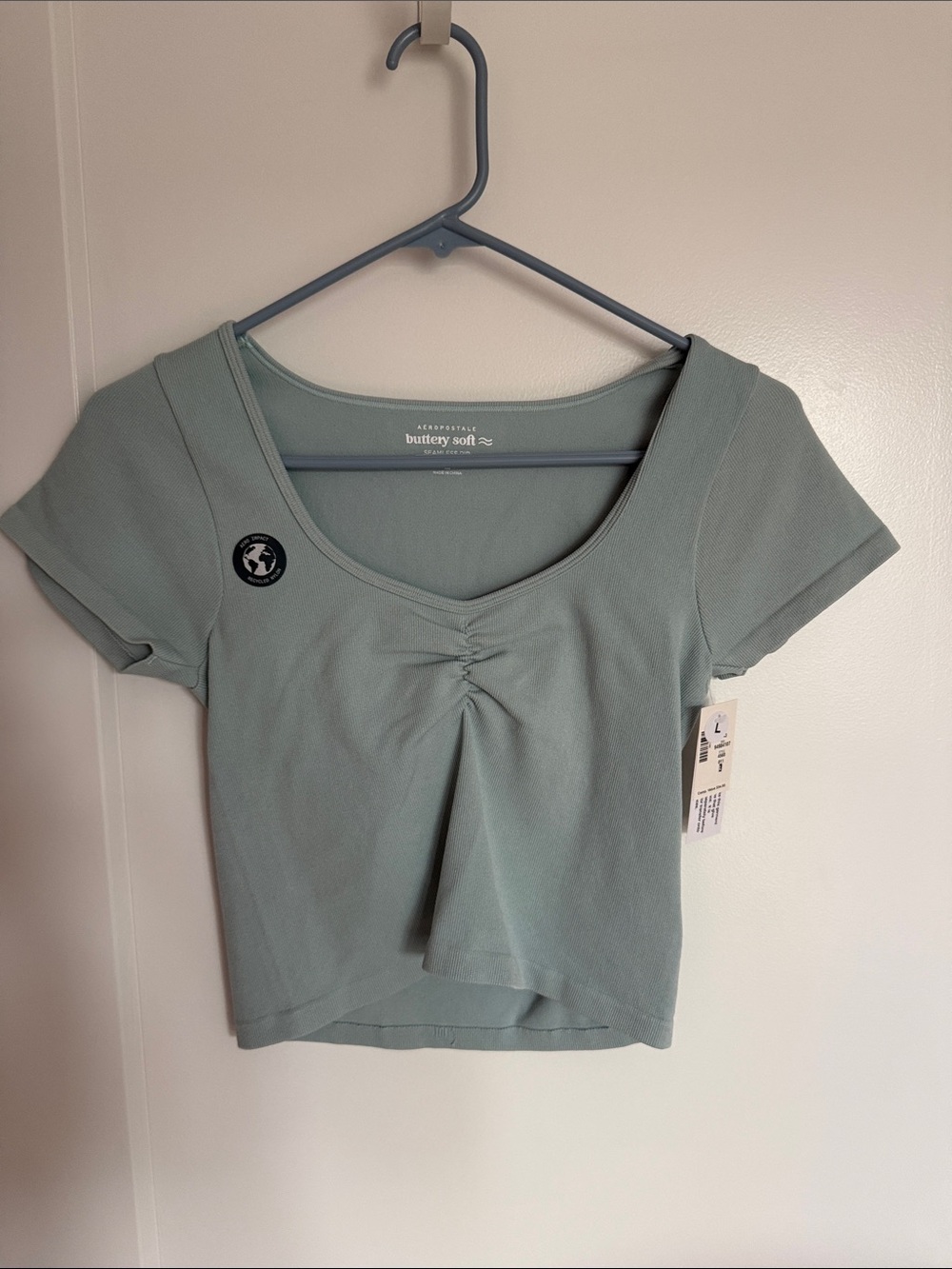 NWT Aeropostale Butterly Soft Sage Ruched Scoop Crop Top